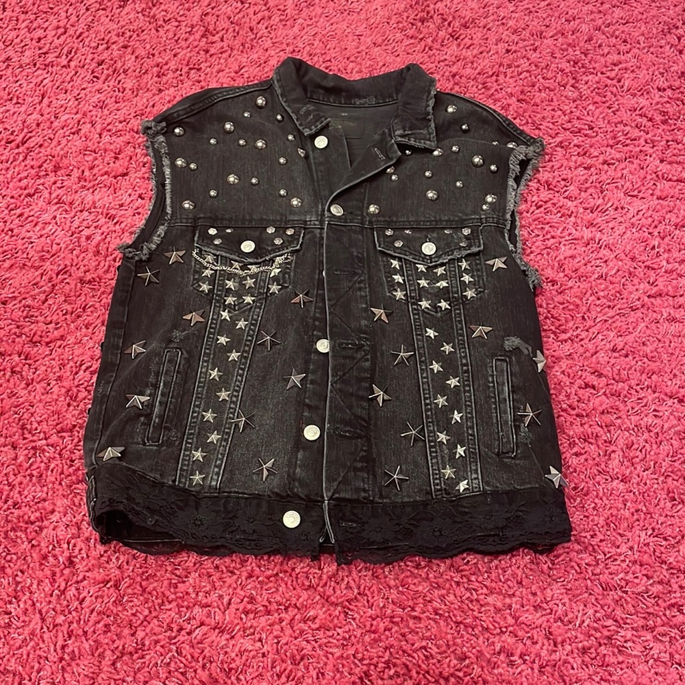Zara Black Studded Star Denim Vest